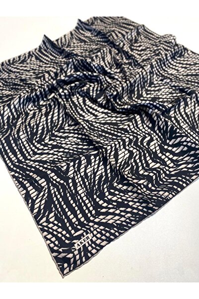 Aker Tivil Silk Scarf 52935 Black Mink Zebra Pattern