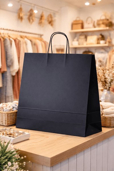 Plas+Plus Elit Twisted Handle Kraft Bag Black Fsc Certified Paper Bag Boutique Gift Bag 45X15X50 cm 50Li