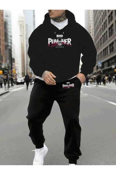 ELAN WEAR Special Printed Hooded Tracksuit Set - Hooded Sweatshirt Bottom Top...