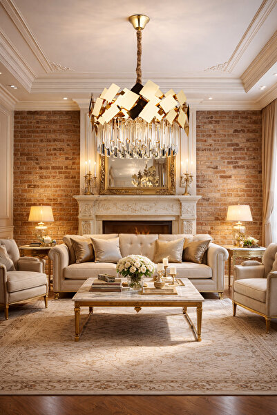 HubRom Κρυστάλλινος πολυέλαιος, ROSHAN 21036-50Y, 50×90 cm, 7×E14 – 40W, Χρυσός