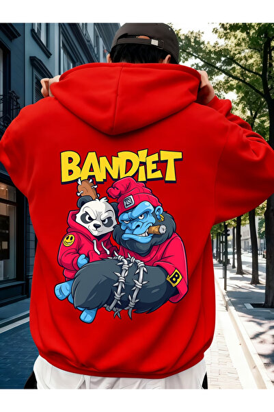 ELAN WEAR Back Printed Hooded Oversized Black Sweatshirt with Kangaroo Pocket