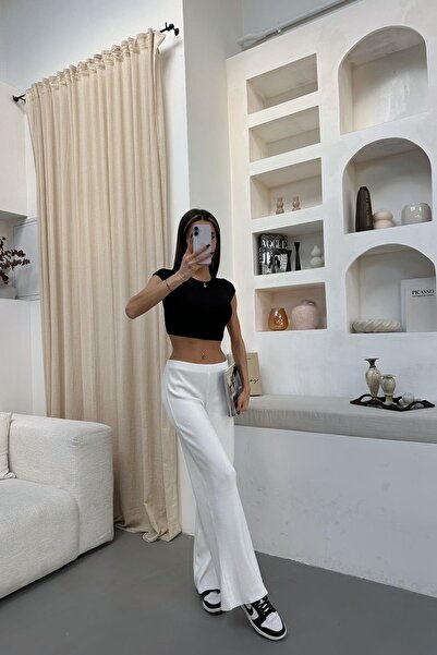 mylove Ribbed Basic Knitwear Trousers White