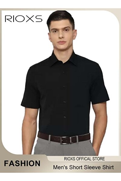 RIOXS Men's Short Sleeve Formal Shirt Fit Slim Fit Business Dress Shirts Casu...