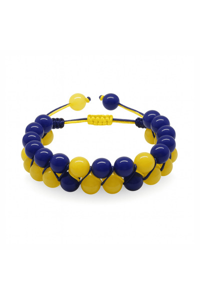 Tesbihane Double Row Macrame Braided Sphere Cut Yellow Navy Blue Jade Natural...
