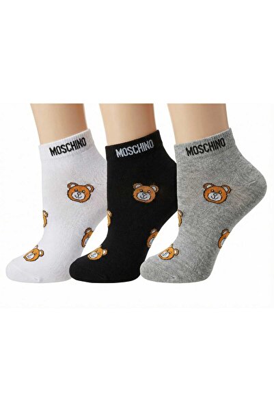 Moschino Unisex ankle socks with logo, 6 pairs, White, Grey, Black, One Size