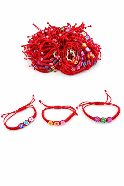 OEM Set de 10 brățări mărțișor reglabile din șnur roșu împletit cu 3 flori