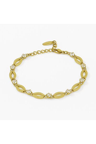 Tesbihane Women's Full Round Xuping Bracelet - Tigers Eye Model - White Zirco...