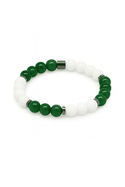 Tesbihane سوار نسائي من حجر اليشم الأخضر والأبيض الطبيعي بقطع كروي