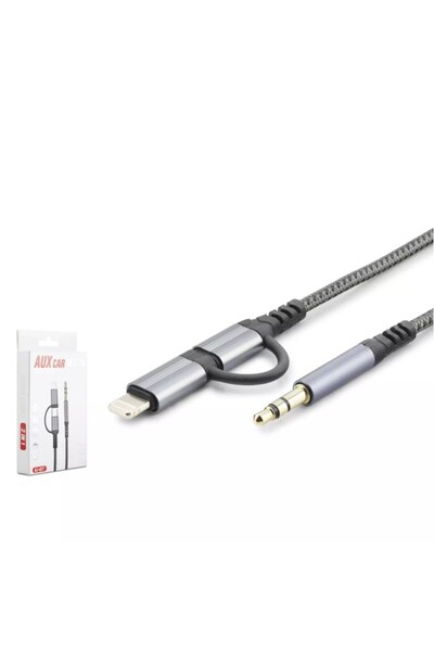 HADRON GJ-027 2-in-1 Aux Kablo - Type-C + Lightning to 3.5mm Jack Siyah