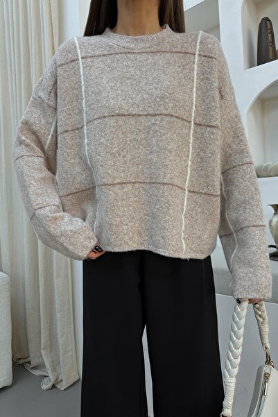 mylove Contrast Striped Sweater Stone