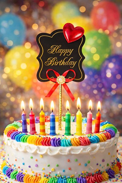 MK Ambalaj Cake Topper with Happy Birthday Written, Happy Birthday Written St...