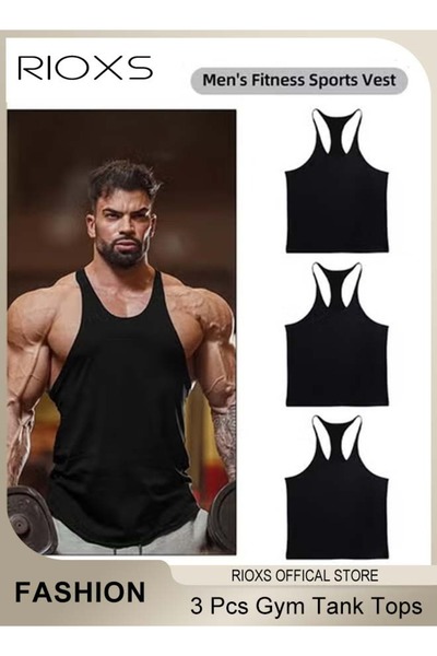 RIOXS Men's 3 Pack Tank Tops, Workout Gym Y-Back Vest, Bodybuilding Stringer ...