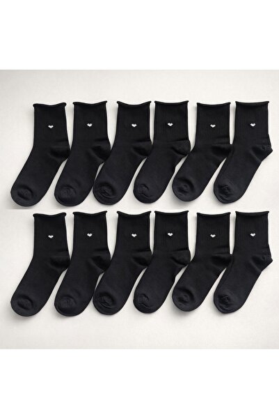 shefox 12 Pairs of Women's Silvery Heart Pattern Toe Stitch-Free Socks