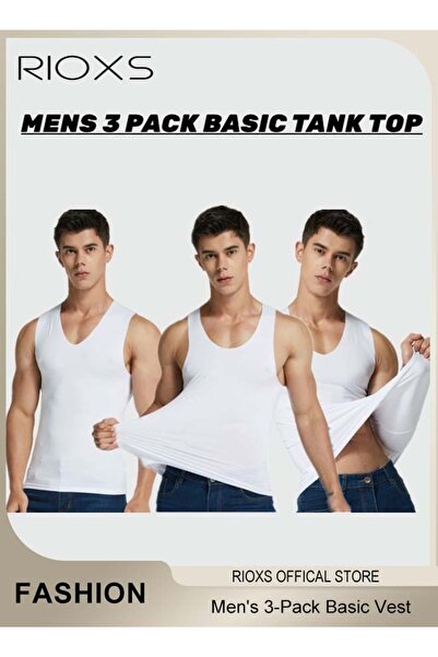 RIOXS طقم 3 قطع من القمصان الداخلية الرجالية، قميص صيفي من الحرير الجليدي بدو...