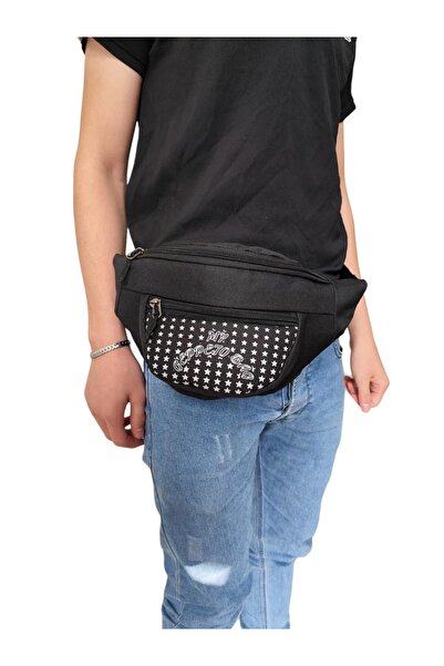 cantella Unisex Black Colored Shoulder and Waist Bag with Adjustable Wide Sho...