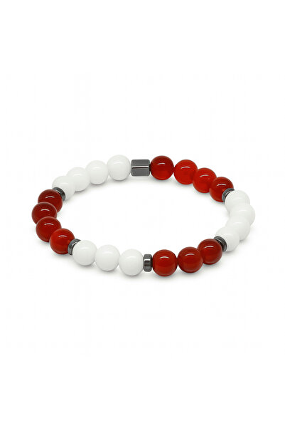 Tesbihane سوار نسائي من الأحجار الطبيعية بقطع كروي من اليشم الأحمر والأبيض وا...