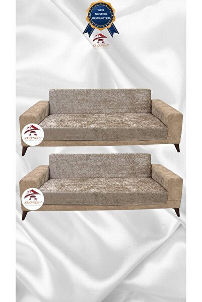 Şahaneev Tekstil Parlak Kadife Geometrik Desenli Koruyucu Kolsuz Koltuk Örtüs...