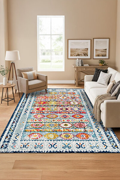 ferahome Dijital Baskı Kaymaz Dot Taban Yıkanabilir Halı Oda Salon Kesme Yoll...