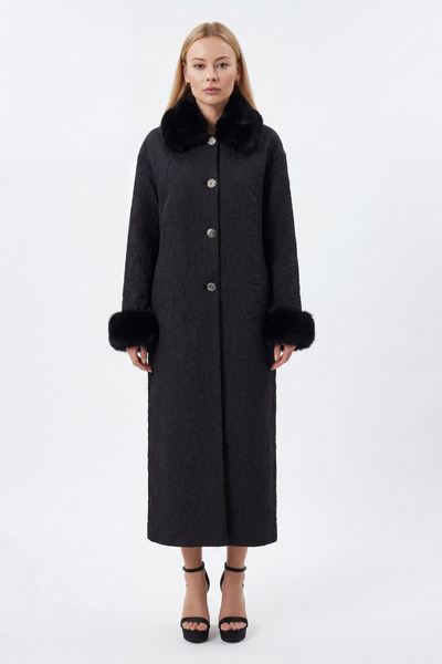 MAQ DESIGN Egr Plush Collar Quilted Long Women's Coat