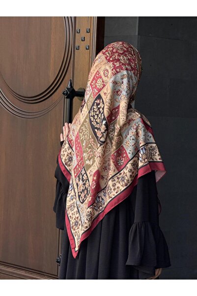 Qalortex Scarf Pamuklu Soft Osmanlı Desen Eşarp-Bordo