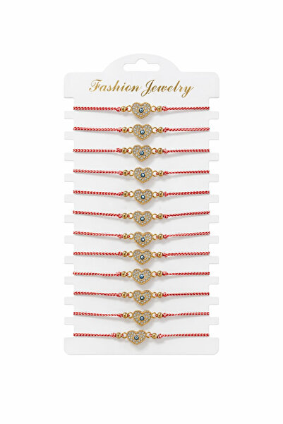 OEM Set of 12 gold heart charm bracelets with rhinestones and protective eye