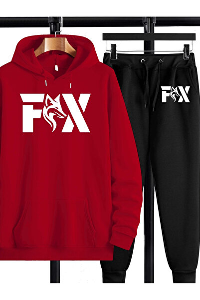 ELAN WEAR Fox Printed Hooded Tracksuit Set - Hooded Sweatshirt Bottom Top Set