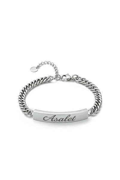 Tesbihane Erkek Çelik Bileklik - İsme Özel Yazılı - Gurmet Model - Gümüş Renk