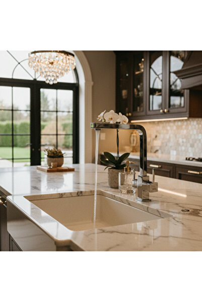 EMFA AKSESUAR صنبور مطبخ مربع حديث مُنقّى - صنبور مطبخ مربع مُنقّى من النحاس ...