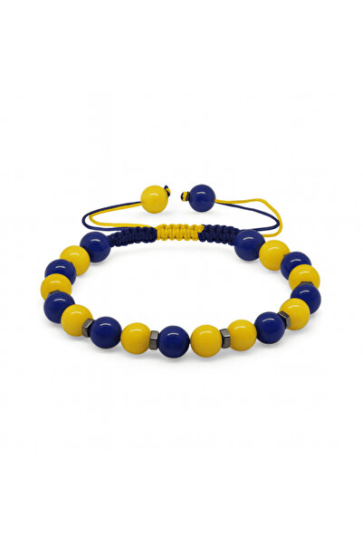 Tesbihane سوار نسائي من حجر الهيماتيت الطبيعي المجدول بتصميم كروي أصفر وأزرق ...