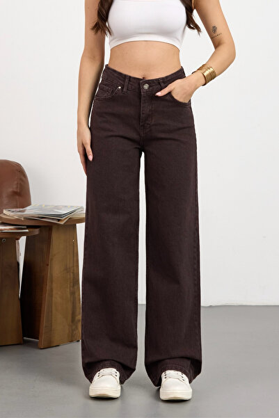 alanora Brown High Waist Wide Leg Jeans Trousers