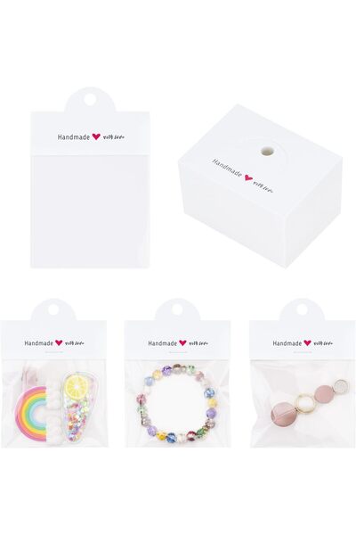 naturevo Beyaz Karton OPP Şeffaf Askılı Poşet 8x11 cm – 100 Adet Paket 8*11 cm