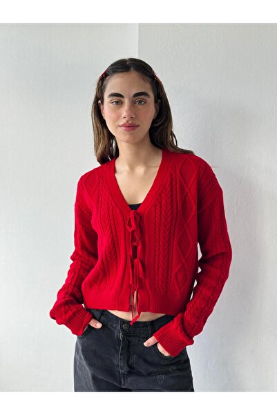 Retrobird Front Tie Cardigan Women's Red