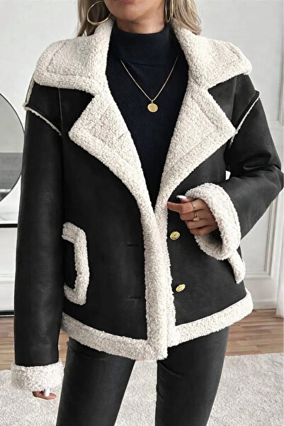 nedo7 Women's Long Sleeve Collared Front Buttoned Suede Jacket with Pocket De...