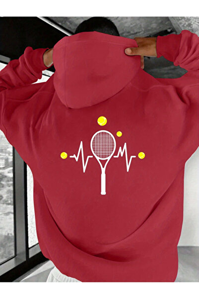 ELAN WEAR Tennis back b Printed k Hooded o Oversized kangaroo pocket sweatshirt