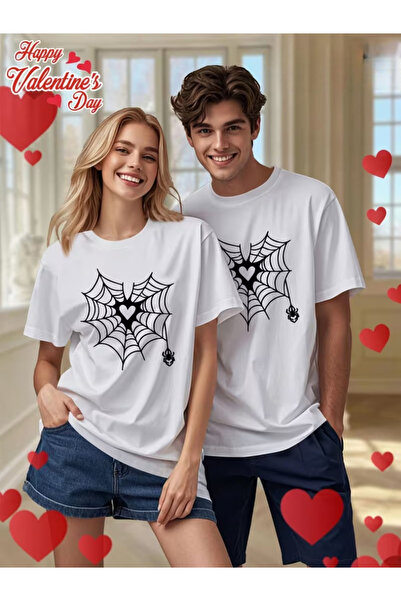 one button تي شيرت أساسي عادي بتصميم شبكة العنكبوت على شكل قلب، طقم مكون من ق...