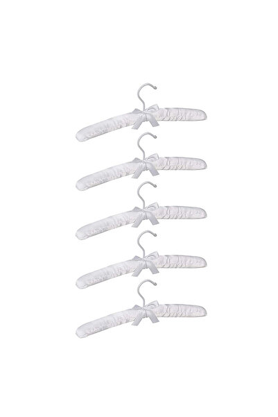 Relaxdays Set de 5 x Umerașe pentru haine, Satin, Alb, 14 x 38 x 3 cm