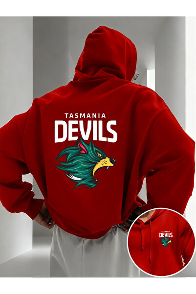 ELAN WEAR Devils Back Printed Hooded Oversized Kangaroo Pocket Sweatshirt