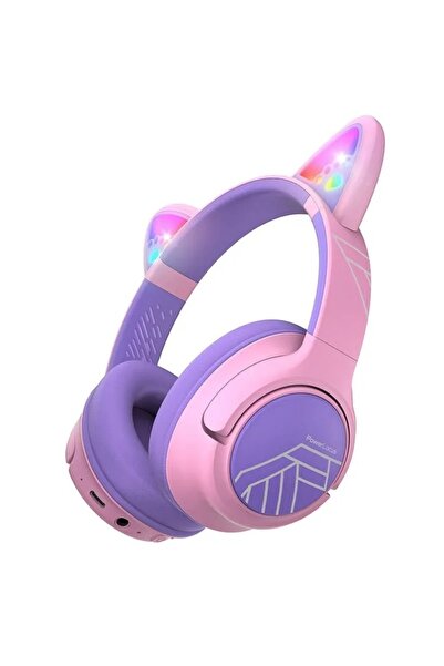 PowerLocus Παιδικά Ασύρματα Ακουστικά, Bobo Αυτιά Γάτας, Μωβ/Ροζ