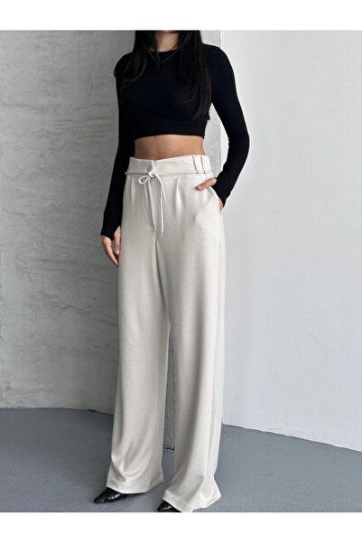 Cool & Sexy Modal Fabric Waist Detail Trousers Cream