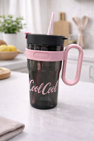 Kitchen Way 800ml Polycarbonate Flask with Patterned Straw and Lid Kw-1031