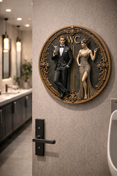 Fumor Yuvarlak WC Kapı Tabelası | Vintage Art Deco Tasarım | Dekoratif Duvar ...