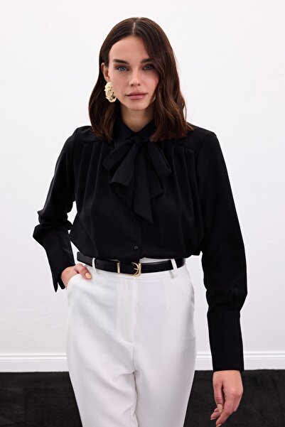 Sateen Scarf Shirt - Black