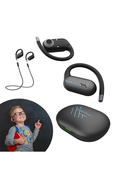 PowerLocus Căști wireless cu urechi deschise și sacadate pentru copii, albastre