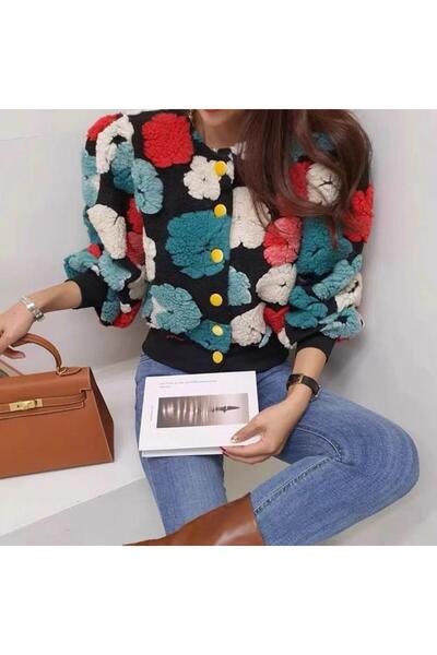 Rabiossa Women's Design Flower Patterned Sweater