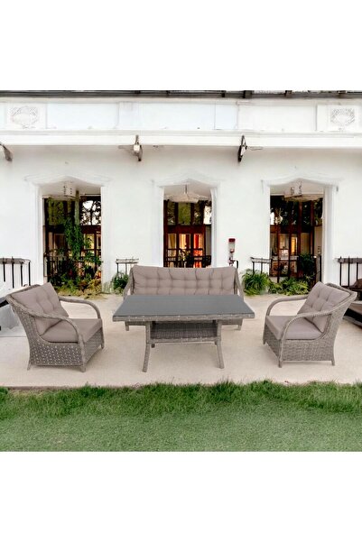 ReHome Matrix Üçlü Rattan Bahçe Oturma Grubu | Aluminyum iskeletli Koltuklu R...