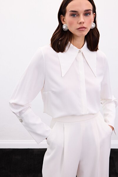 Sateen Shirt with Collar and Cuff Accessories - Ecru