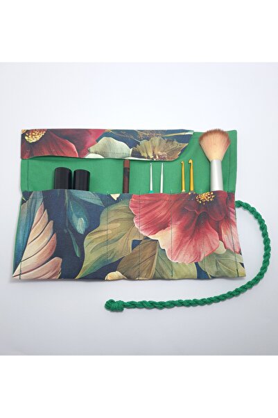 Saybi El Yapımı Rulo Kalemlik Tığ Makyaj Fırça Çanta'sı Desenli Hediyelik