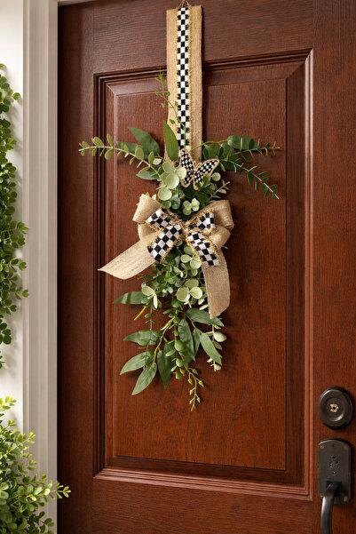 ecrella Doğal Görünümlü Yapay Okaliptus Bitkisi jüt kurdeleli Dekoratif Kapı ...