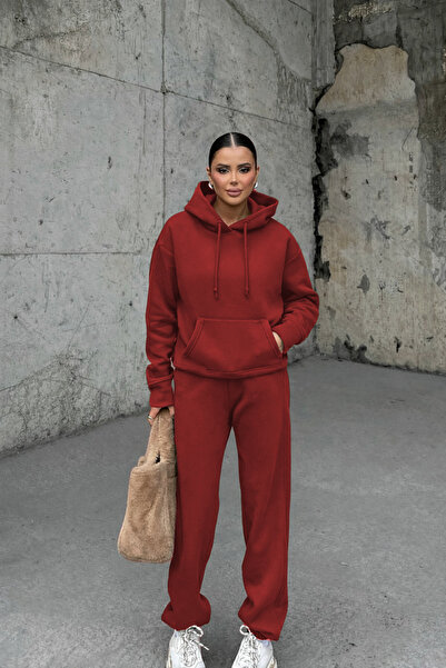 YAKAMEL طقم رياضي نسائي مكون من مبطن بالصوف قطع ذو نسيج ناعم وخصر عالٍ KA بغط...