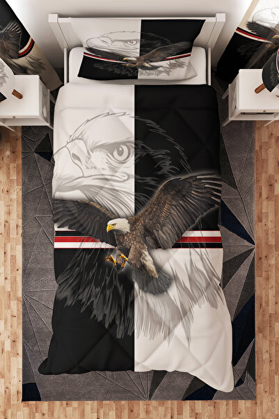BelezaHome White Black Eagle Themed Children's Room Single Quilt